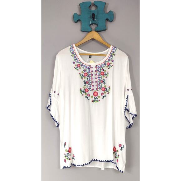 Womens Embroidered Floral Boho Peasant Top XXL Boho Multicolored Ashir Aley - Picture 1 of 14